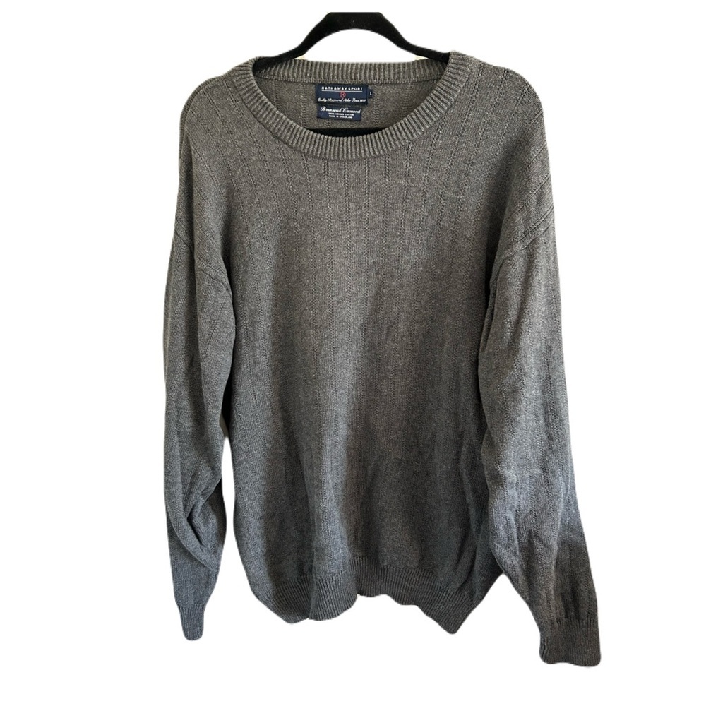 HATHAWAY SPORT $120 Brunswick Crewneck 100% Combed Cotton Gray Sweater Sz L - Picture 9 of 15